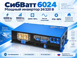 Купить СибВатт 6024 инвертор, преобразователь напряжения DC/AC, 24В/220В, 6000Вт в Екатеринбурге