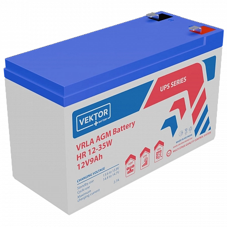 Купить Аккумуляторная батарея VEKTOR ENERGY HR 12-35W 12В 8Ач AGM F2 для ИБП в Екатеринбурге